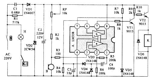 LM358制作的聲控延時開關電路 LM358制作的聲控延時開關電路