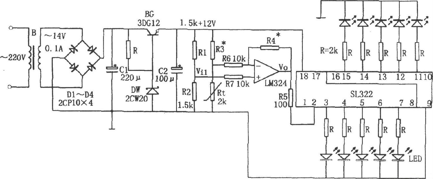 LM324、SL322構成的電冰箱溫度顯示器電路 LM324、SL322構成的電冰箱溫度顯示器電路