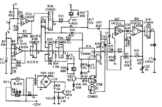CD4025,CD4060,LM324組成的豆漿機電路 CD4025,CD4060,LM324組成的豆漿機電路