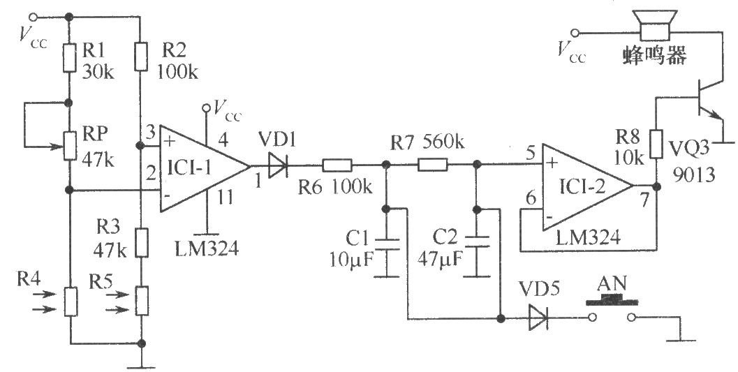 LM324的煤氣爐熄火報警器電路 LM324的煤氣爐熄火報警器電路